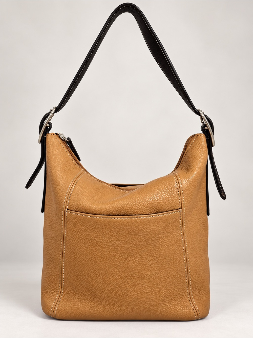 Tignanello Camel Tan Soft Leather Zipper Closure East West Shoulder Bag